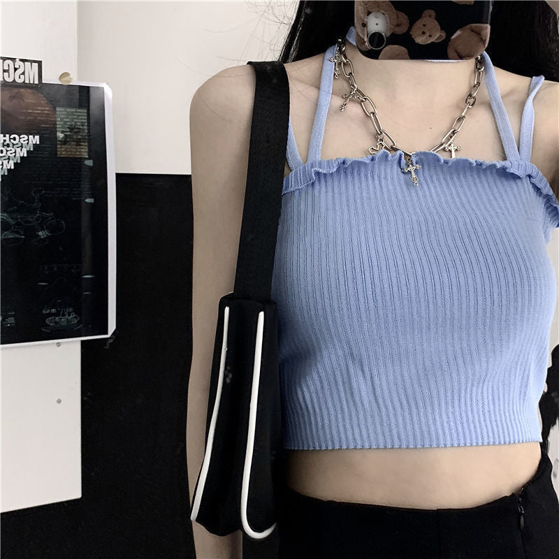Sexy Hanging Neck Retro Halter Crop Tops