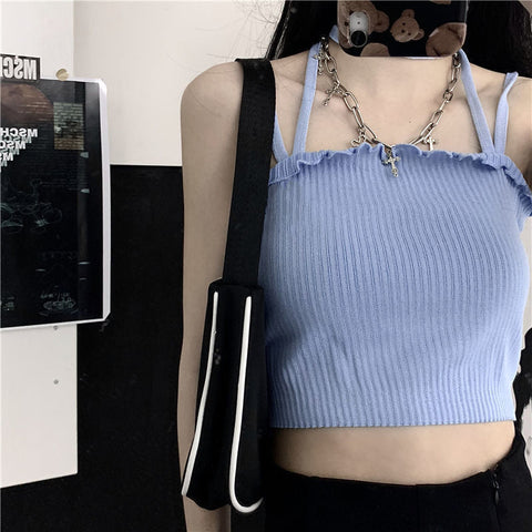 Sexy Hanging Neck Retro Halter Crop Tops