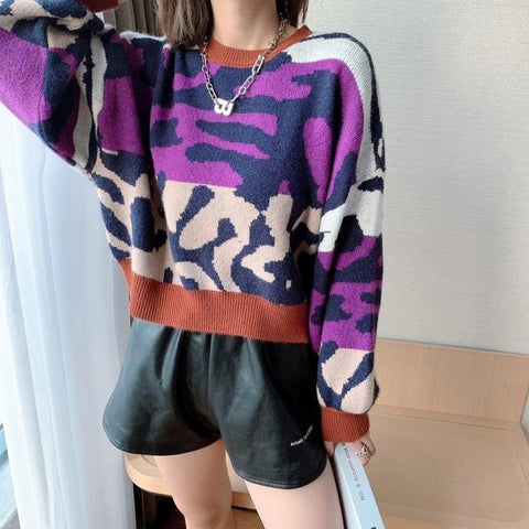 Sexy Leopard Patchwork O-Neck Sweater