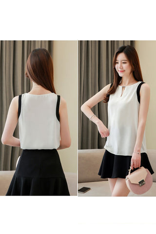 Ärmelloses Chiffon-Bluse-Shirt mit V-Ausschnitt