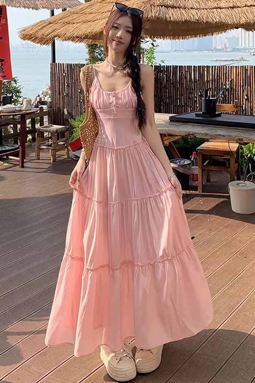 A-Line Spaghetti Strap Long Beach Dress
