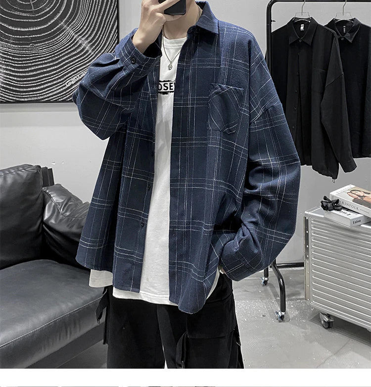 Long Sleeve Streetwear Plaid Shirt
