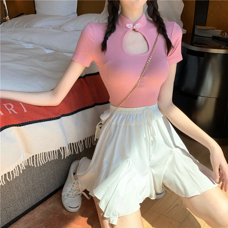 Camisa corta sexy estilo chino retro 