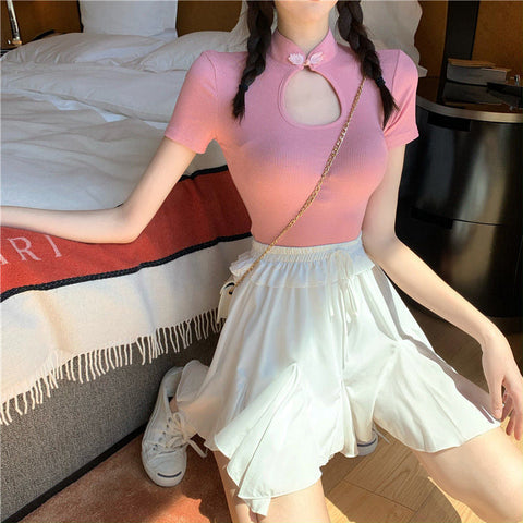 Camisa corta sexy estilo chino retro 