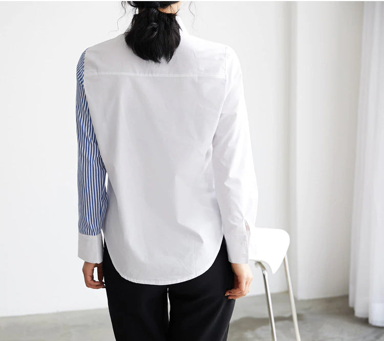 Side Striped Patchwork Blouse Shirt