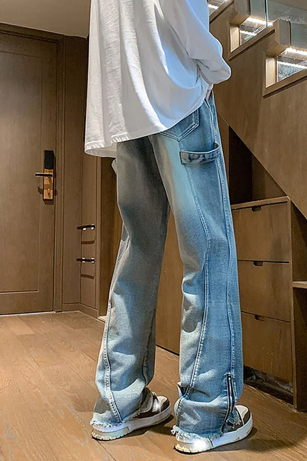 Loose Side Slit Zipper Men Jeans Pants