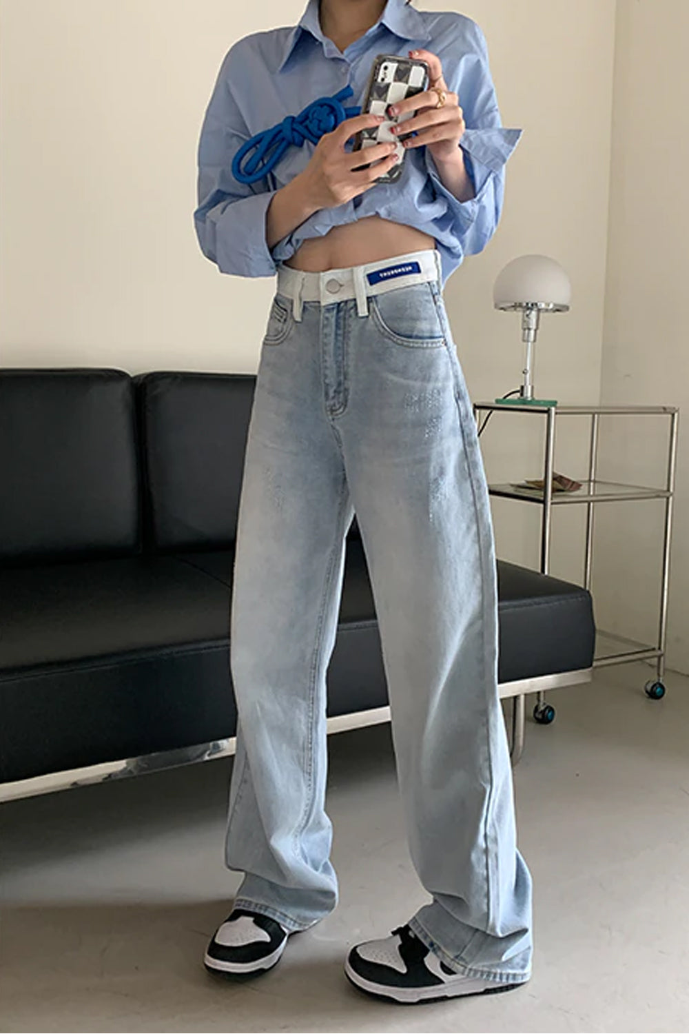 High Waist Loose Wide Leg Chic Design Jeans Pants