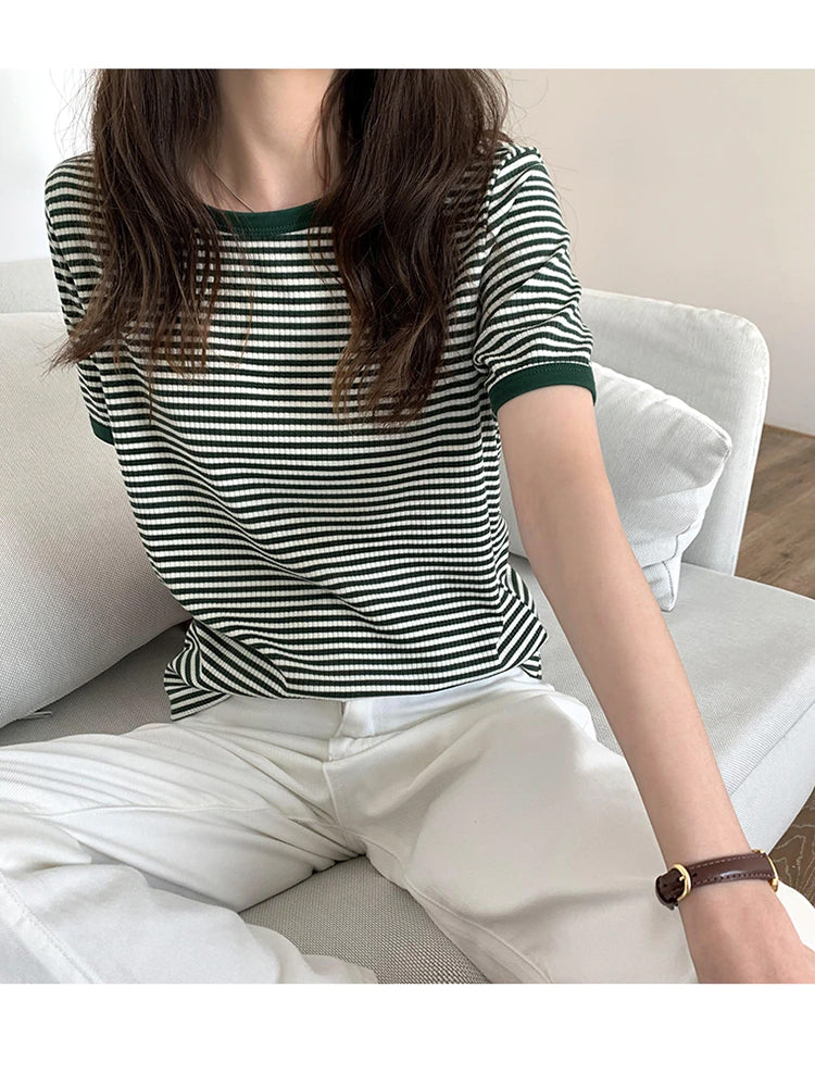 Casual O-Neck Striped Soft Knitted Shirt