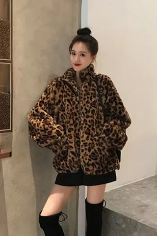 Casual Leopard Pattern Zipper Jacket