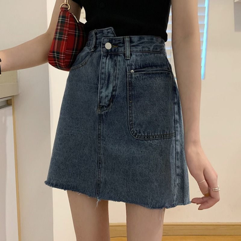 High Waist Solid Minimalist Mini Denim Skirts
