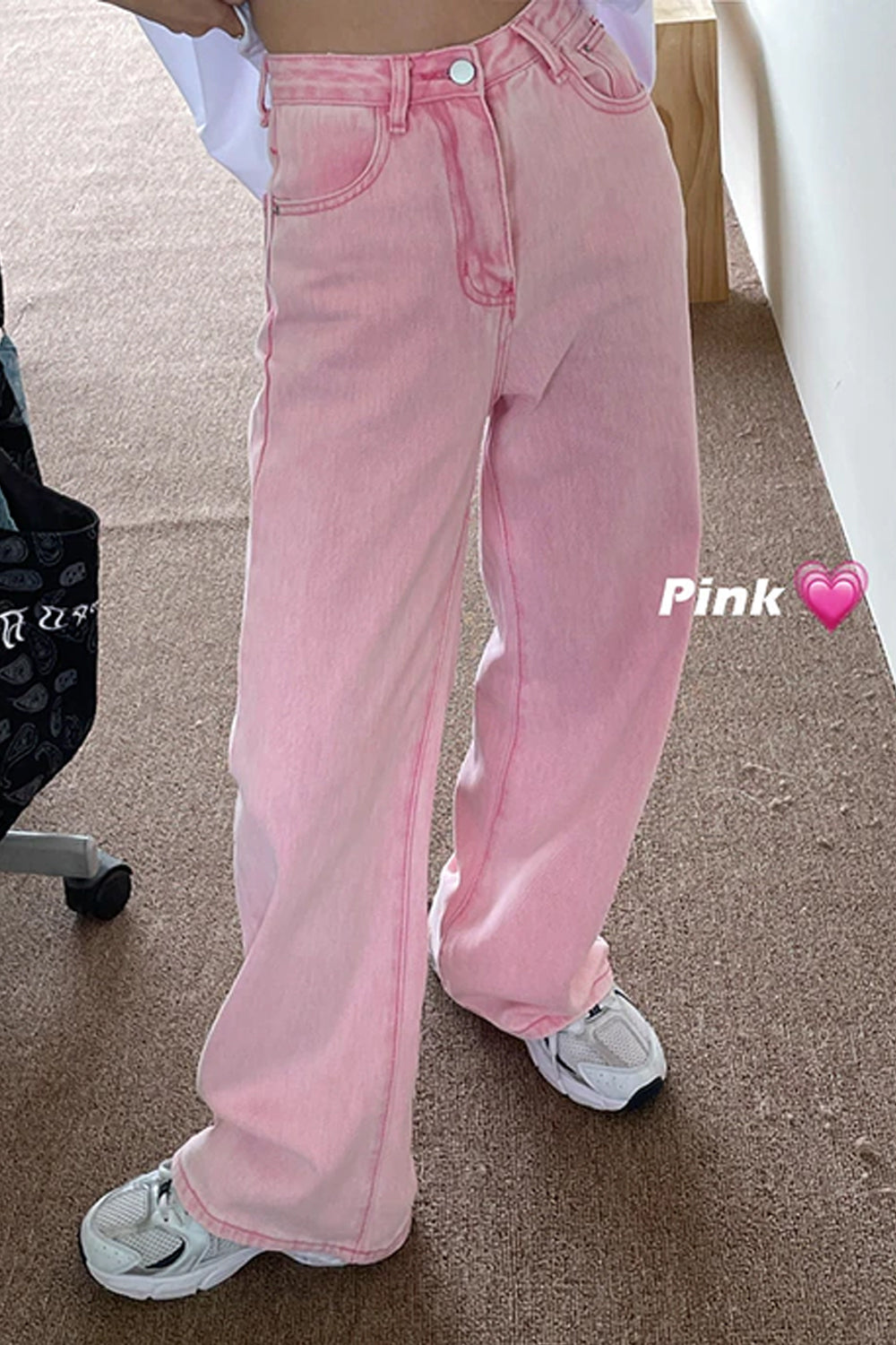 High Waist Casual Pink Wide Leg Jeans Pants