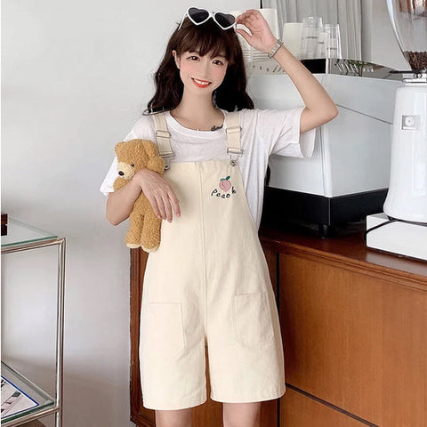 Cute Peach Embroidery Wide Leg Romper Playsuits