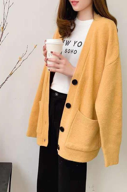 Loose V-Neck Single Breasted Cardigan Jacket