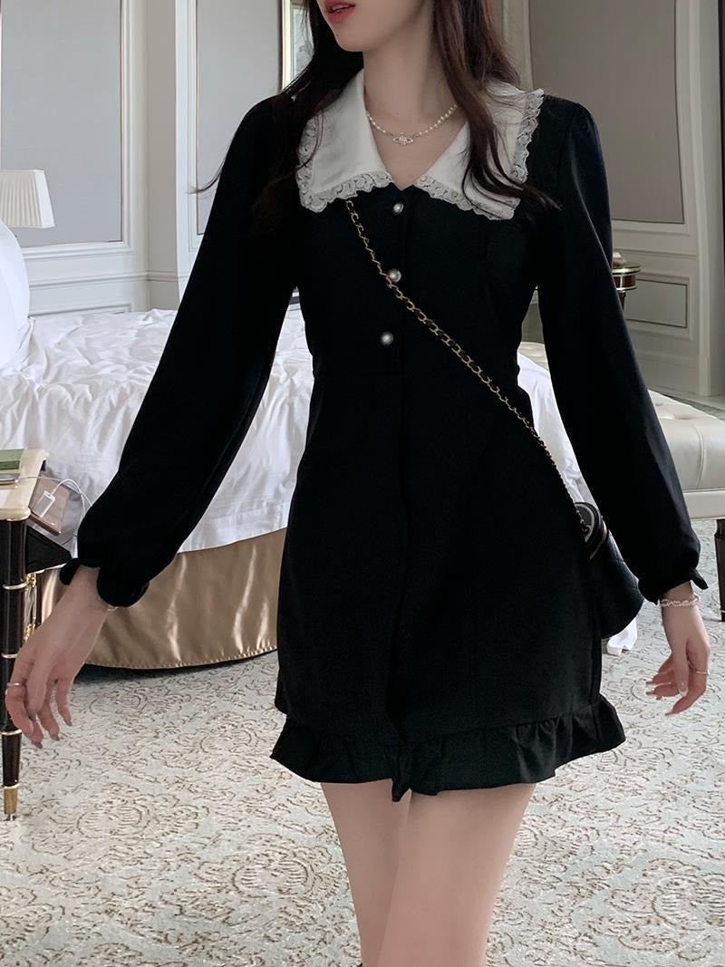 Long Sleeve Peter Pan Collar Ruffle Mini Dress