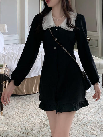 Long Sleeve Peter Pan Collar Ruffle Mini Dress