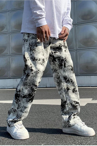 Pantalones vaqueros tie-dye negros y blancos de hip hop 