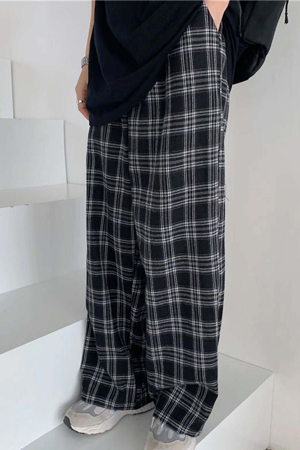 Retro Wide Leg Loose Plaid Pants