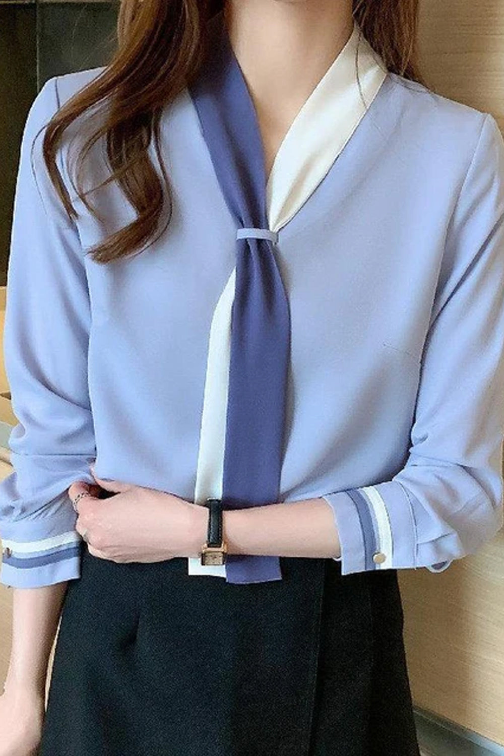 Long Sleeve Scarf Bow Chiffon Office Blouse Shirt