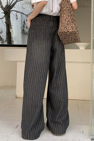 High Waist Loose Retro Black Striped Pants