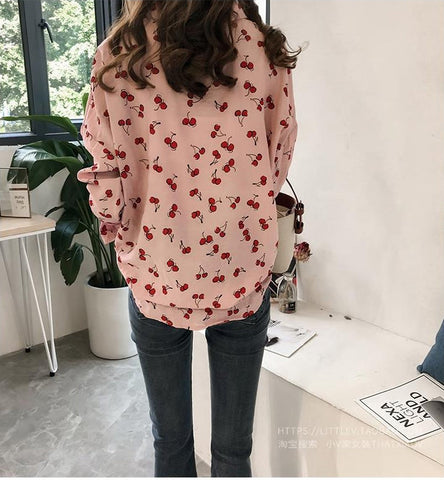 Cherries Full Printed Long Sleeve Blouse Shirt