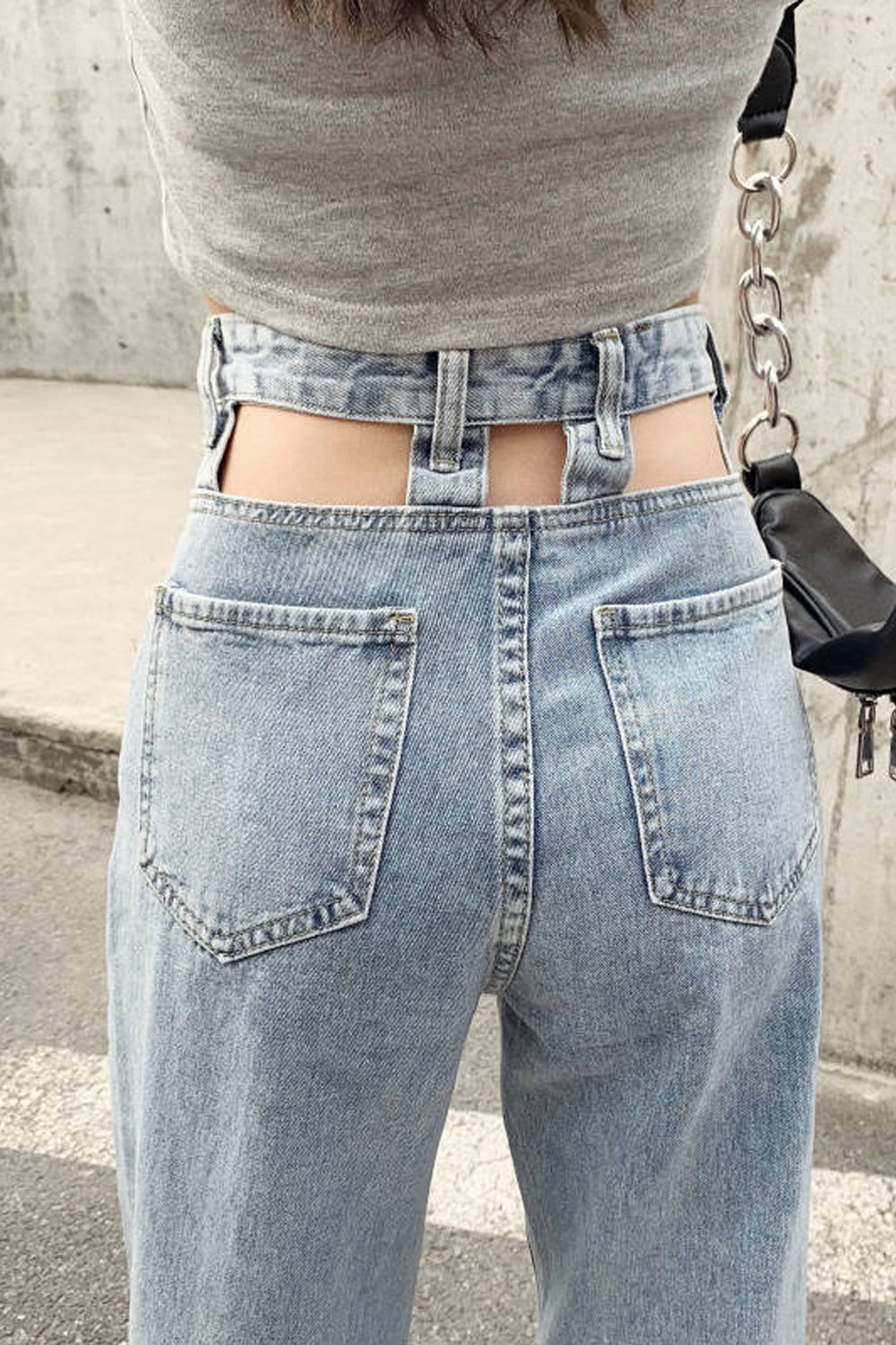 Casual High Waist Wide Leg Hole Jeans Pants