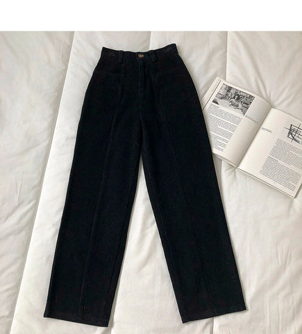 Elastic Waist Loose Long Straight Corduroy Pants