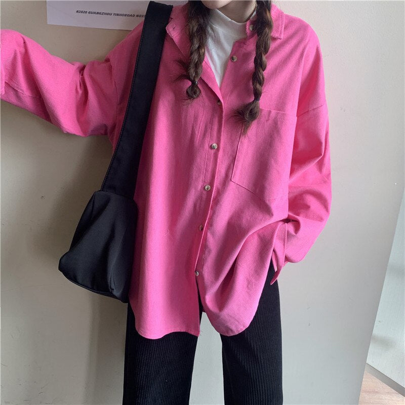 5 Cute Colors Loose Corduroy Shirts