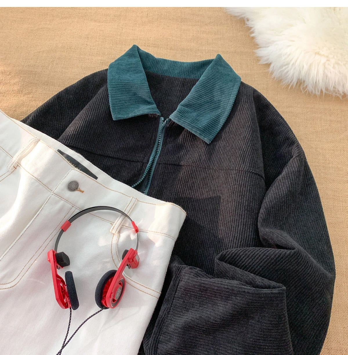 Loose Trendy Lapel Collar Corduroy Jacket