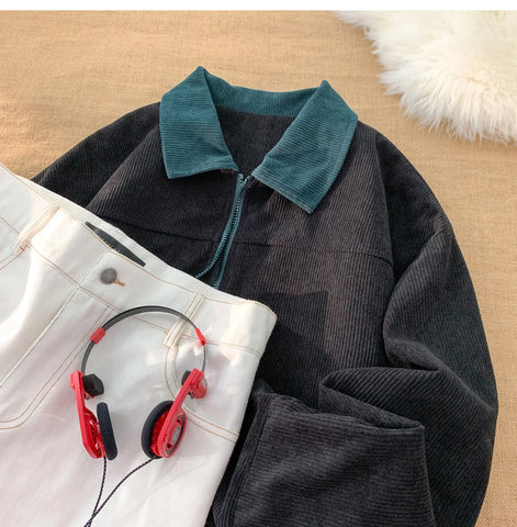 Loose Trendy Lapel Collar Corduroy Jacket