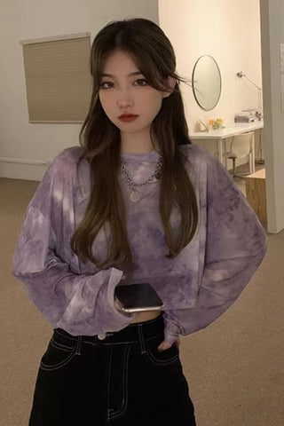 Long Sleeve Tie Dye Pattern Semi Transparent Shirts