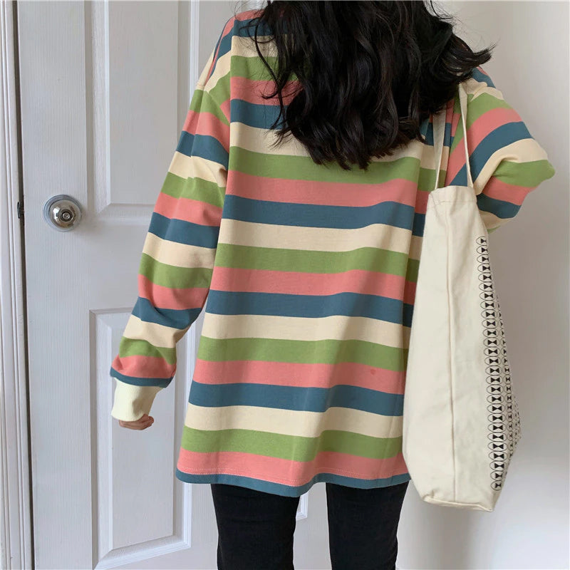 O-Neck Color Striped Thin Sweater