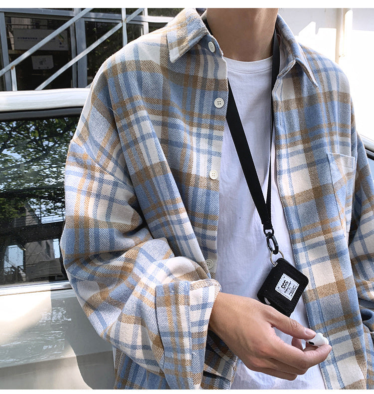 Long Sleeve Thickened Woolen Plaid Men Shirt
