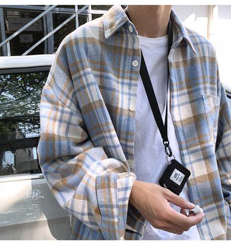 Long Sleeve Thickened Woolen Plaid Men Shirt