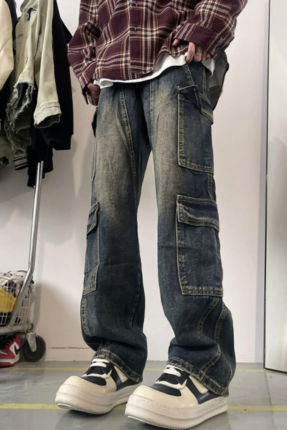 Hip Hop Cargo Pockets Long Men Jeans Pants