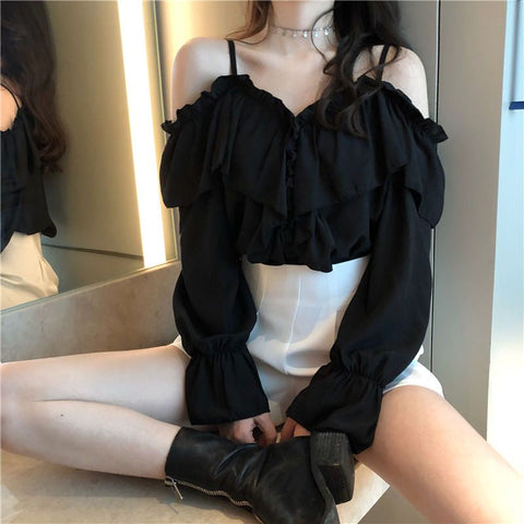 Sexy Off Shoulder Ruffles Blouse Shirts