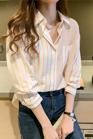 Long Sleeve Striped Patchwork Blouse Shirt