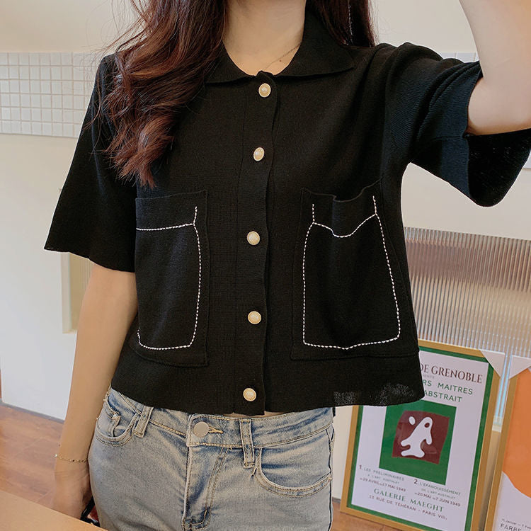 Short Sleeve Double Pockets Knitted Shirts
