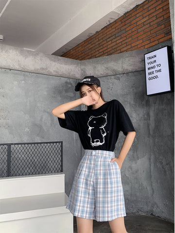 High Waist Vintage Plaid Shorts Pants