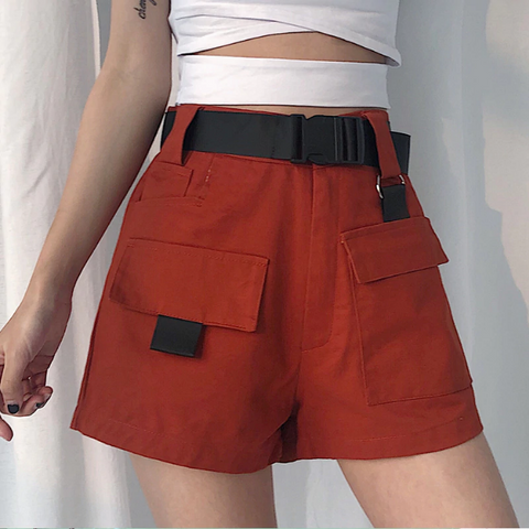 High Waist Cargo Shorts With Pocket Buckle Belt