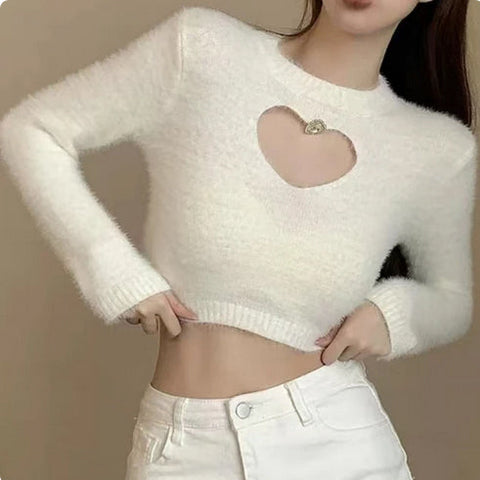 Heart Shape Sweet Colors Cropped Sweater