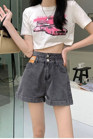 High Waist Retro Simple Denim Shorts Jeans