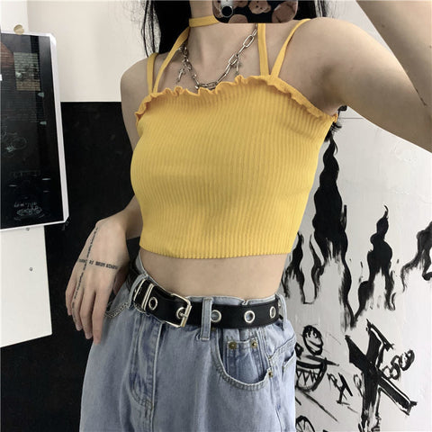 Sexy Hanging Neck Retro Halter Crop Tops
