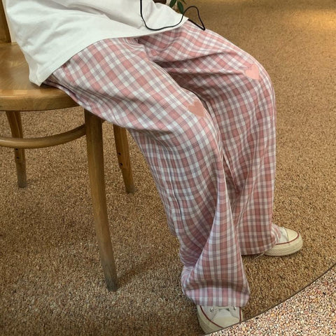Casual Plaid with Heart Loose Pants