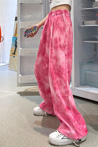 Pantalones rectos holgados casuales con efecto tie-dye