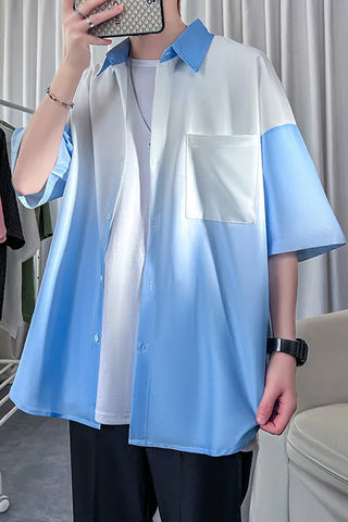 Camisas sueltas de manga corta con degradado de colores para hombre 