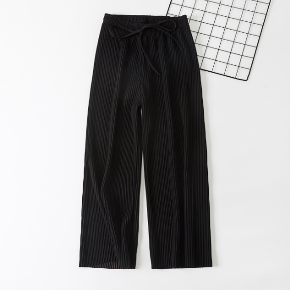 High Waist Solid Pleated Wide Leg Pants