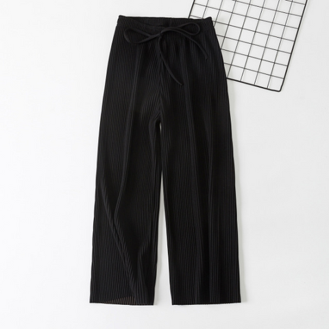 High Waist Solid Pleated Wide Leg Pants