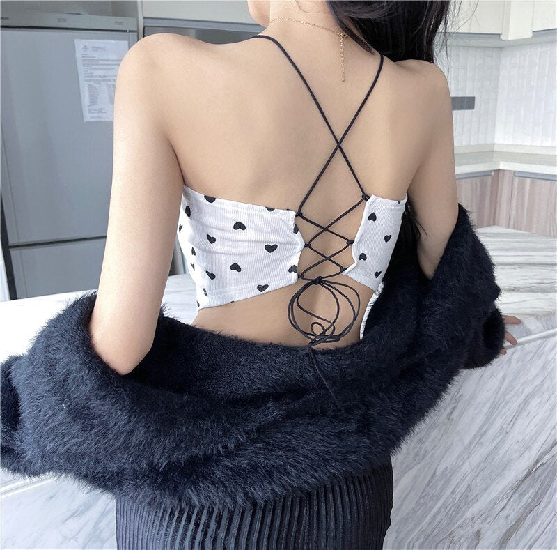 Sexy Heart Printed Bandage Crop Tops