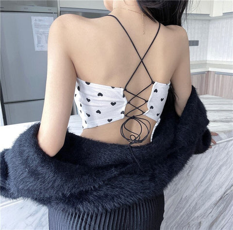Sexy Heart Printed Bandage Crop Tops