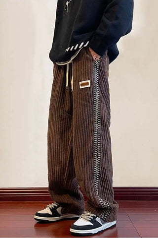 Loose Side Pattern Corduroy Men Pants